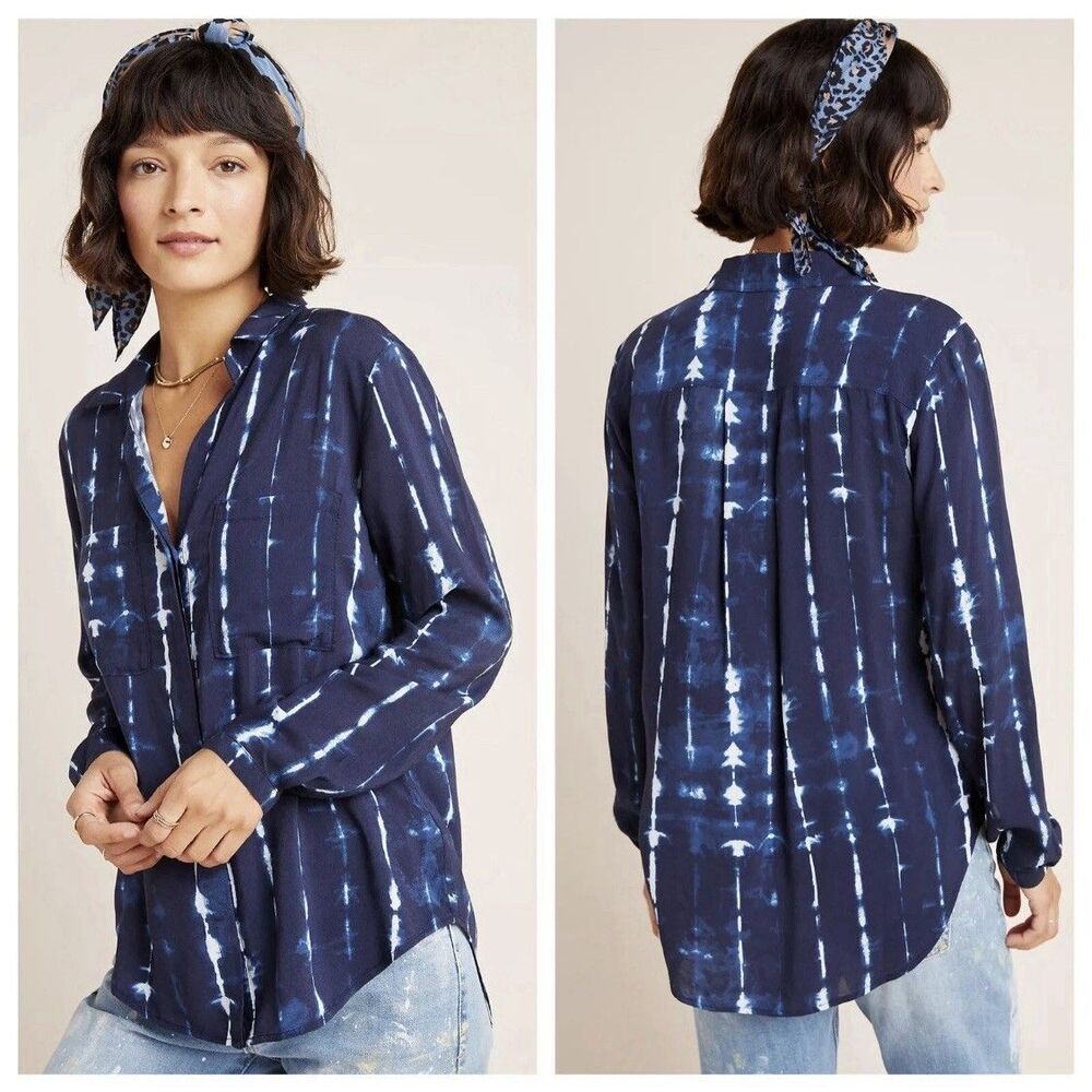 Anthropologie Cloth & Stone Robyn Tie-Dye Buttondown Shirt Size XS Long Sleeve